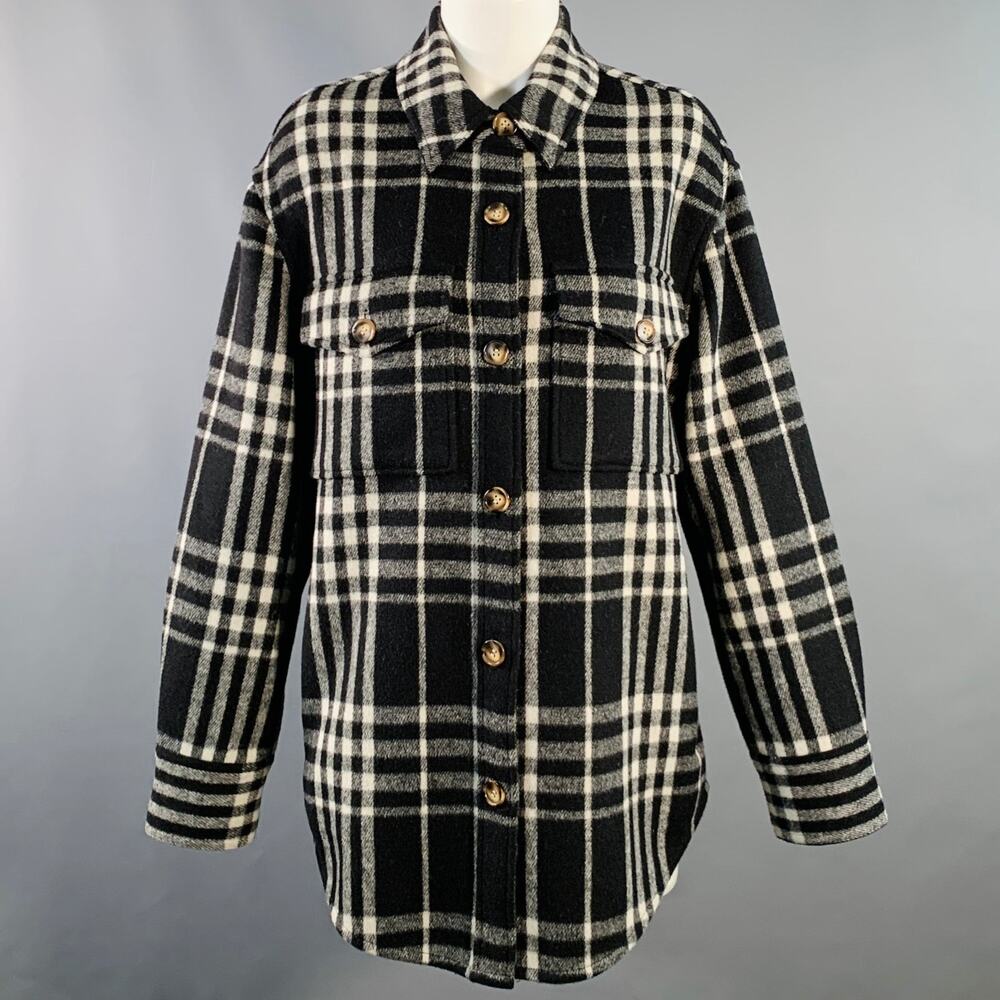 REFORMATION Size M Black White Wool Blend Plaid Shirt Jacket